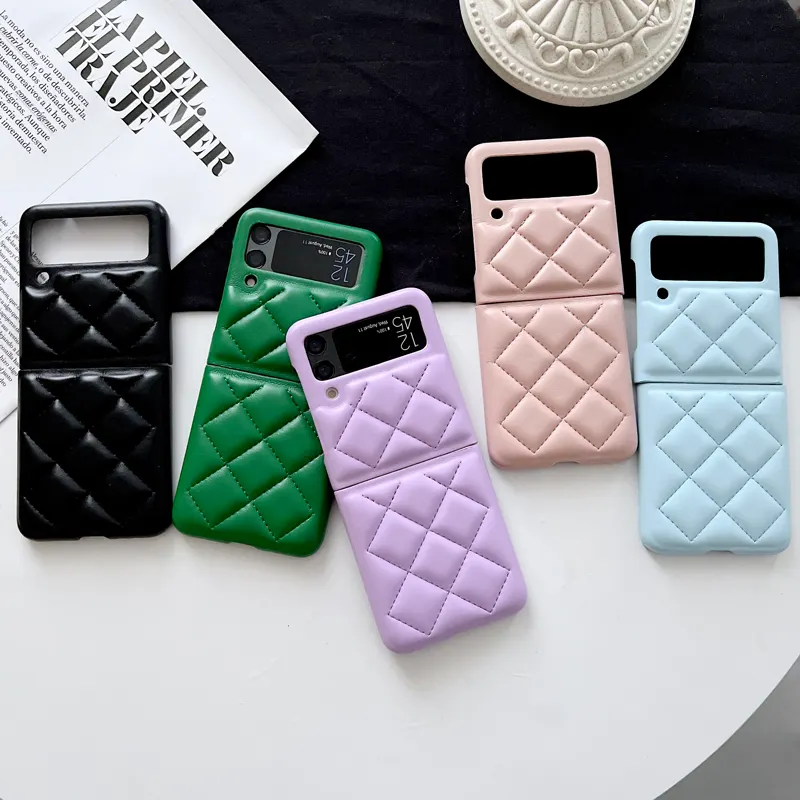 Diamond Texture PU Leather Back Cover Flip3 Flip4 Shockproof Protection Down Sofa Skin Jacket Phone Case For Samsung Z Flip 3 4