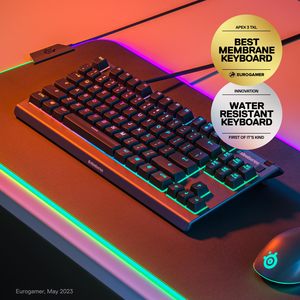Clavier de jeu SteelSeries <span class=keywords><strong>Apex</strong></span> <span class=keywords><strong>3</strong></span> TKL RGB 84 touches, clavier mécanique filaire RGB avec câble USB, clavier compact pour les joueurs sur ordinateur portable - Product Image 2