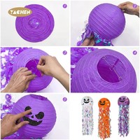 YACHEN Lanternes en papier méduse réutilisables DIY pour Halloween 30x90cm, taille enfant, décoration de plafond intérieure irisée pour fête fantôme