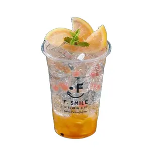 Großhandel 90mm Kaliber Plastik becher Bubble Tea Juice Kunden spezifisches Logo Blister Plastik becher