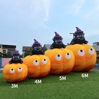 Calabaza inflable gigante de Halloween de 3m/5m con gato negro y sombrero de bruja, con luces LED integradas, resistente al agua, alimentado por enchufe, para exteriores/jardín.