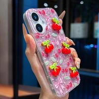 Coque de téléphone portable transparente à paillettes INS pour iPhone 14 15 17 Pro Max, antichoc, coque arrière DIY motif cerise, tendance