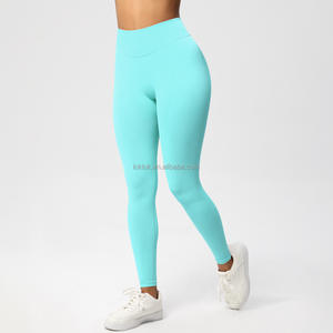 Pantalones de Talla Grande XL para Mujer, Cintura Alta, Color Durazno Sólido, Leggings de Yoga de Compresión de Spandex/Nailon, Elásticos en Cuatro Direcciones, Secado Rápido, con Cordón - Product Image 3