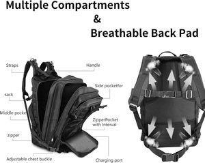 Lớn Tấn Công Chiến Thuật Ba Lô Molle Đi Bộ Đường Dài Gói 3 Ngày Bug out Túi-Không Thấm Nước Màu Đen Ba Lô Chiến Thuật Bánh Túi - Product Image 3