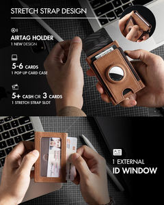 Cartera de aluminio de cuero de grano completo para negocios, tarjetero Delgado inteligente RFID Pop up ID, cartera para tarjetas de crédito con soporte para rastreador de etiquetas de aire - Product Image 2