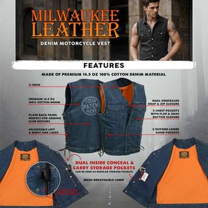 2025 cuero MDM3013 Chaleco de estilo Club 'Brute' para hombre azul denim cuello en V encaje lateral broche oculto con cremallera oculta - Product Image 6