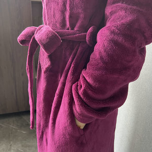 Hotel Home Soft <span class=keywords><strong>accappatoio</strong></span> fabbricazione professionale <span class=keywords><strong>lusso</strong></span> per <span class=keywords><strong>donna</strong></span> pigiama Robes 100% poliestere con cappuccio tinto in filo tessuto - Product Image 5