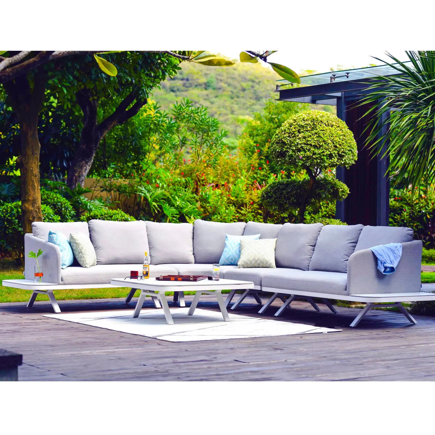 Patio Furniture Waterproof Soft Olefin Fabric Lounge Garden Conversation sets Hotel Seat Outdoor Aluminium Sofa