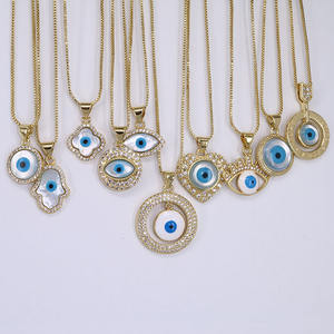 NZ1351 oro 18 carati CZ madreperla occhi diabolici Mal De Ojo turco occhi diabolici protezione talismano Nazar amuleto collana gioielli - Product Image 1
