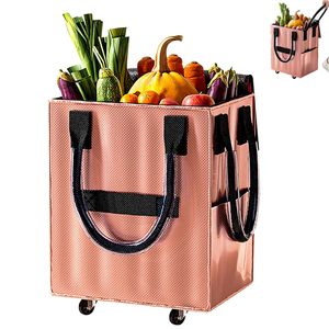 Portable Collapsible Polyester Folding Shopping <b>Trolley</b> Lightweight Pull-along Utility Cart Camping Four Wheels Polyester Lining - Product Image 3