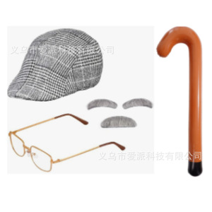 Conjunto de disfraz de caballero estilo Gatsby con sombrero británico retro, bigote, cejas y gafas para atuendo de gangster o bandido. - Product Image 2