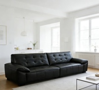 Canapé carré inclinable en cuir véritable de style italien, luxe léger et postmoderne, look élégant pour villa, appartement, espace lounge haut de gamme