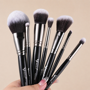Pinceau de maquillage rond en poils synthétiques, plat, pour application de fond de teint, manche en plastique - Product Image 4
