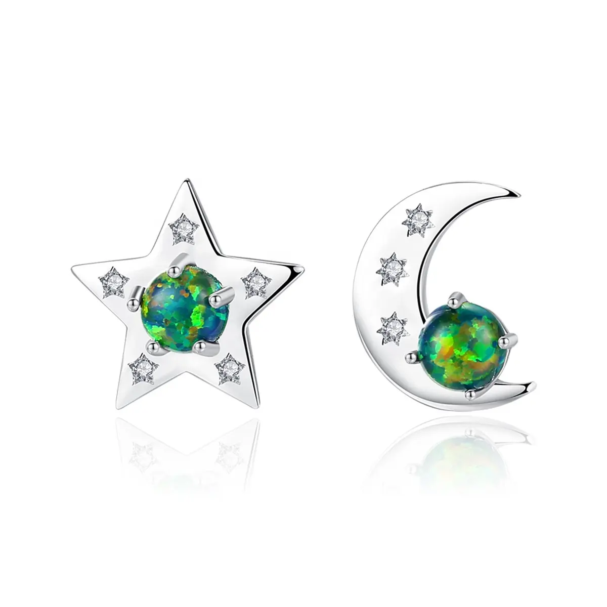 Boucles d'oreilles étoile d'usine Toderi Boucles d'oreilles délicates en argent 925 Boucles d'oreilles opale en plaqué or Boucles d'oreilles opale lune et étoile