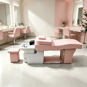 Fauteuil de lavage de cheveux en similicuir PU avec tabouret assorti et bac en céramique - Product Image 1
