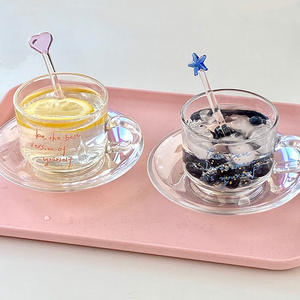 Service de verres d'été en verre, style INS, pour café, lait et thé de l'après-midi, tasses au design raffiné - Product Image 5
