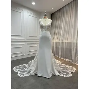 Factory Mermaid Wedding Dress Plus Size Beaded Lace Appliques Sheer Bridal Gown Vestidos De Novia 2022 with Long Train