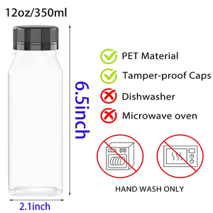 Bouteille de jus transparente vide de 350 ml sans BPA avec étiquette personnalisée, vente en gros de bouteilles de boissons carrées jetables en PET avec différents bouchons - Product Image 2