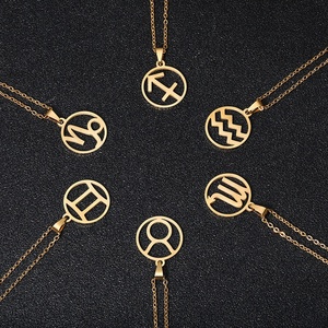 Collier en acier inoxydable plaqué or creux avec 12 signes du zodiaque, symbole minimaliste du horoscope, bijoux pour femmes, cadeau - Product Image 1