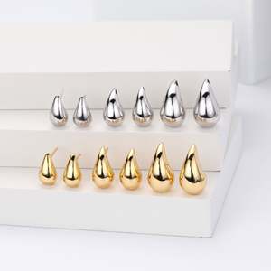 925 Sterling <b>Silver</b> Trendy Plate Gold Color Chunky Waterdrop Dupes <b>Stud</b> <b>Earrings</b> for Women Personality Glossy <b>Earring</b> Jewelry - Product Image 1