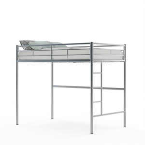 Db Modern Twin <b>Loft</b> <b>Bed</b> Metal <b>Frame</b> With Desk And Ladder Silver Apartment Bedroom Furniture - Product Image 1