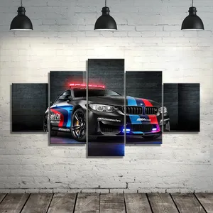 HD huellas Modular 5 piezas negro coche deportivo fotos casa moda decorativa impresiones pared arte