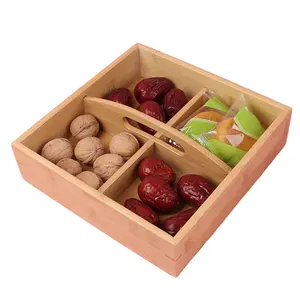 OLAI Bamboo Picnic Handle Tray Dried Nut Fruit Box Creative Division Dinner Table Fruit Storage Box
