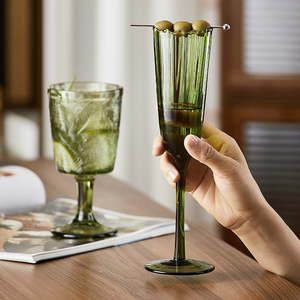 Copas de Cristal Vintage Green Wave, Copa de Vino de Cristal, Copa de Champán Hecha a Mano - Product Image 6
