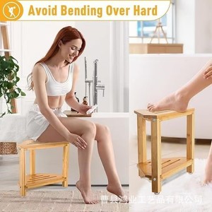 Bathroom Stool Bamboo Corner Double Layer Fan Shaped <b>Storage</b> <b>Rack</b> For <b>Shower</b> With Natural Wood Color - Product Image 5