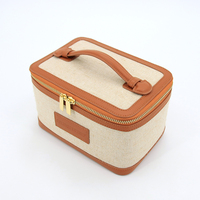 Sac cosmétique personnalisé de haute qualité à poignée étanche avec fermeture éclair pochette de maquillage en cuir Pu étui de toilette en jute recyclé étui de maquillage