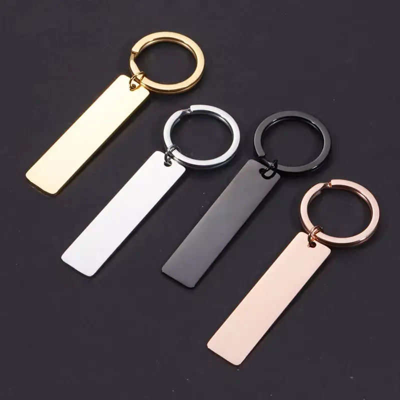 Custom Bulk Laser Engraving Blank Key Ring Stainless Steel Square polished flat bar Blank Keychains in bulk