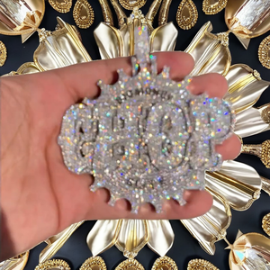 Colgante de Cadena con Inicial de Alá, Estilo Hip Hop, de Plata 925, Chapado en Oro de 18K, con Moissanita VVS de Corte Brillante y Engaste de Garra, Totalmente Pavimentado, GRA - Product Image 2