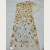 Tissu en dentelle de tulle G3808 lourd, orné de fleurs de lotus 3D, de paillettes et de perles, disponible en 8 couleurs pour robes de mariée et robes de soirée