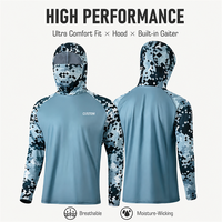 Chemise de pêche à capuche pour homme avec imprimé camouflage personnalisé et cache-visage, protection UPF, manches longues, haut d'extérieur, vente en gros, fabrication OEM ODM