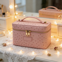 Sac de maquillage à fermeture éclair imperméable à l'eau à motif d'autruche, tendance et très vendu, avec compartiments, grande capacité