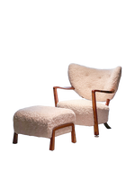 Fauteuil de salon contemporain en bois massif de frêne, finition à pores ouverts, revêtement en tissu doux, exportation