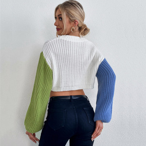 Maglioni di vendita calda donna top Sexy ragazza blu e verde maniche lunghe autunno Casual <span class=keywords><strong>maglia</strong></span> maglione per giovane ragazza - Product Image 5