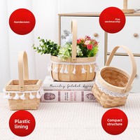 Panier à fleurs en bois - Design tressé portable pour les cadeaux de la fête des mères, de la fête des enseignants et de la fête des femmes