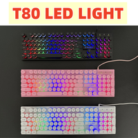 T-WOLF T80 Keyboard Bulat RGB Keyboard Gaming USB Berkabel LED Rainbow Backlit Putih Pink Keyboard Ergonomis untuk PC Laptop Gamer