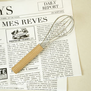 ナチュラルハウス垂直ストライプシリーズブナ木制ハンドルステンレス钢手動卵ビーターウイスキー用パンケーキバッター卵ケーキミックス - Product Image 3