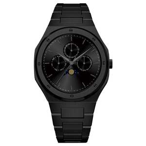 Montre à quartz movt moonphase en verre saphir pour hommes, design en acier inoxydable, chronographe japonais - Product Image 5