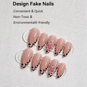 <span class=keywords><strong>Uñas</strong></span> <span class=keywords><strong>Postizas</strong></span> Pre-diseñadas con Estampado de Leopardo y Almendras, Estilo Francés con Flores Pintadas, 24 Piezas, Europa América - Product Image 2