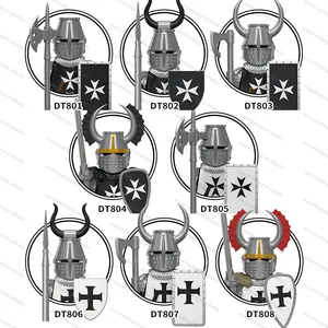 DT8901 중세 전쟁 십자군 사원 묘 튜턴 기사 병원 무거운 갑옷 기사 갑옷 빌딩 블록 어린이 장난감