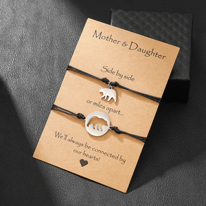 Conjunto de Pulseras Madre e Hija con Dije de Elefante, Cordón Negro, Joyería de Regalo para Mujeres y Niñas - Product Image 1