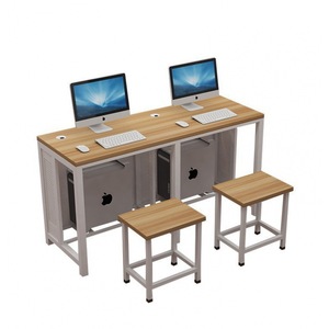 Bureau d'ordinateur double pour étudiants, idéal pour les cours de formation en laboratoire scolaire, avec plateau pour clavier et gestion des câbles, en MDF, pour usage bureautique - Product Image 4