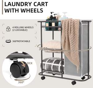 Carrello <span class=keywords><strong>Portabiancheria</strong></span> Scorrevole Resistente con Asse <span class=keywords><strong>da</strong></span> Stiro e <span class=keywords><strong>Cesto</strong></span> Estraibile a 2 Livelli - Product Image 4