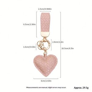 Woven Pattern Keychain Ring With Short Wrist Strap Pu Leather Car <b>Keyring</b> Heart-Shaped Bag <b>Charms</b> Key Pendant Gift for Men - Product Image 3