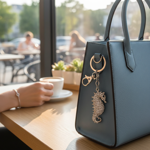 Portachiavi a forma di cavalluccio marino in cristallo con ciondolo in argento e strass per donna e uomo, accessorio per borsa - Product Image 3