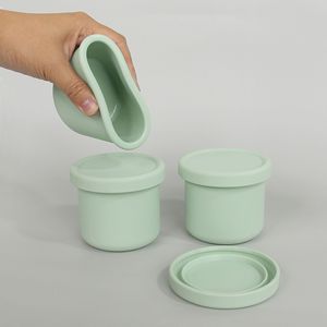 Solid Color Silicone Lunch Box Round Gray Green With Seal Lid Microwaveable Mini Bento For Office Workers Food Storage Container - Product Image 3