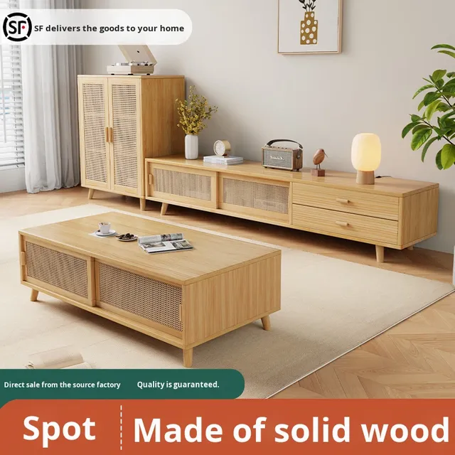 Complete Wooden Modern Tv Stand and Coffee Table Set Luxury Tv Cabinet Living Room Tv Table for Living Room Decoration Furniture